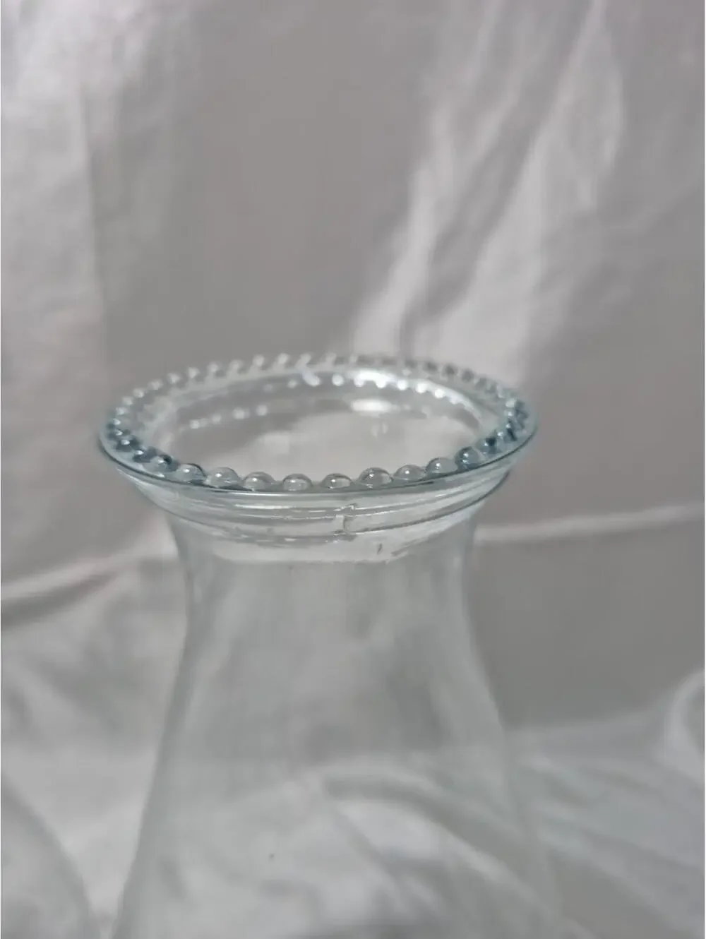 Vtg Pair Glass Chimney Oil Lamp Beaded Flared Top Rim 8 1/2